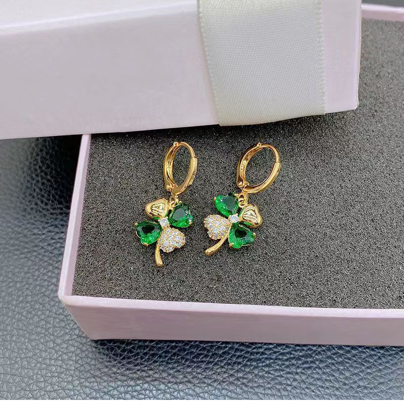 Four Leaf Clover Pattern Women'S Gender Elegant Four Leaf Clover Alloy Inlay Zircon Women's Drop Earrings