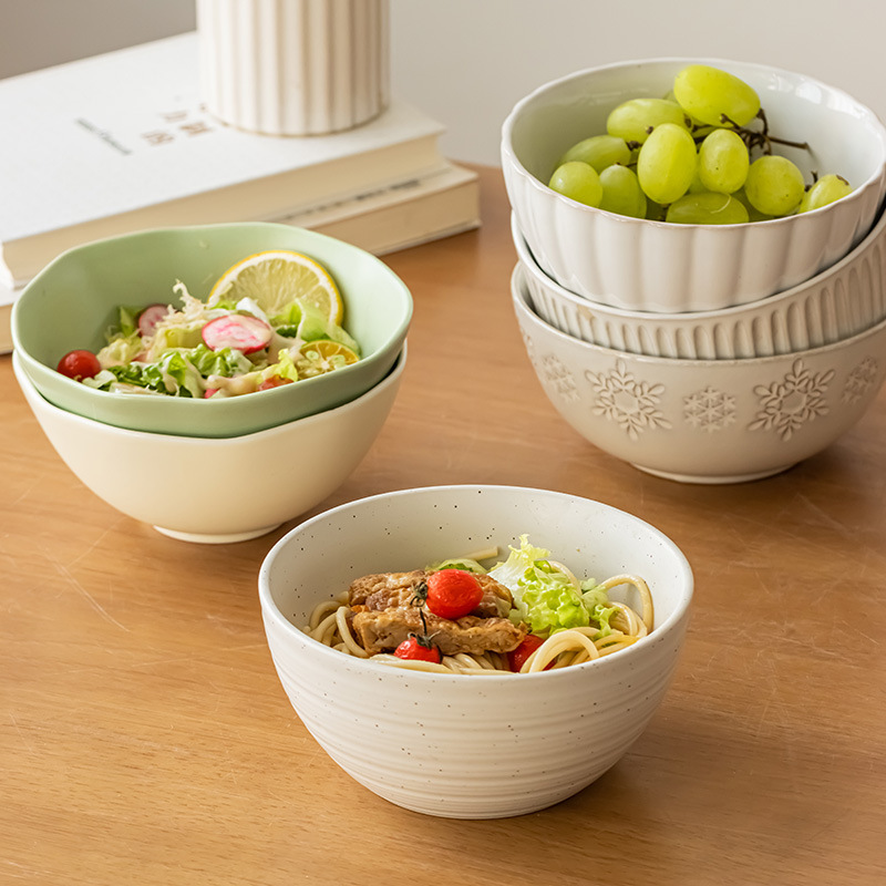 Una colección de tazones de fideos para una persona, tazones de vajilla de cerámica retro, tazones de sopa para el hogar, tazones de ensalada, tazones de verduras, tazones de sopa al por mayor