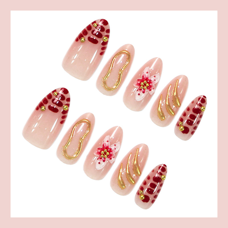 30片3D立体鎏金花朵波点穿戴甲欧美热销成品甲片穿戴甲跨境nails|undefined