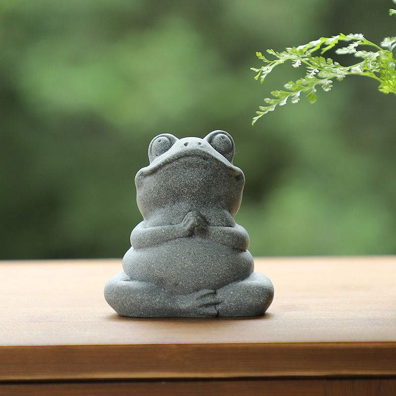 Creative Blue Sandstone Frog Animal Tea Pet Decoration Ornament for Courtyard Balcony Miniature Landscape Fish Tank Landscaping Crafts