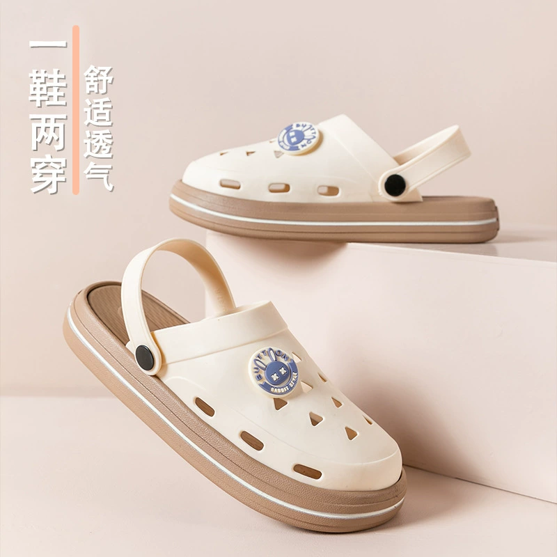 Пещерная обувь женская летняя одежда 2024 новый простой толстый дно противоскользящий бао сандалия пляжные мультяшные тапочки оптом
