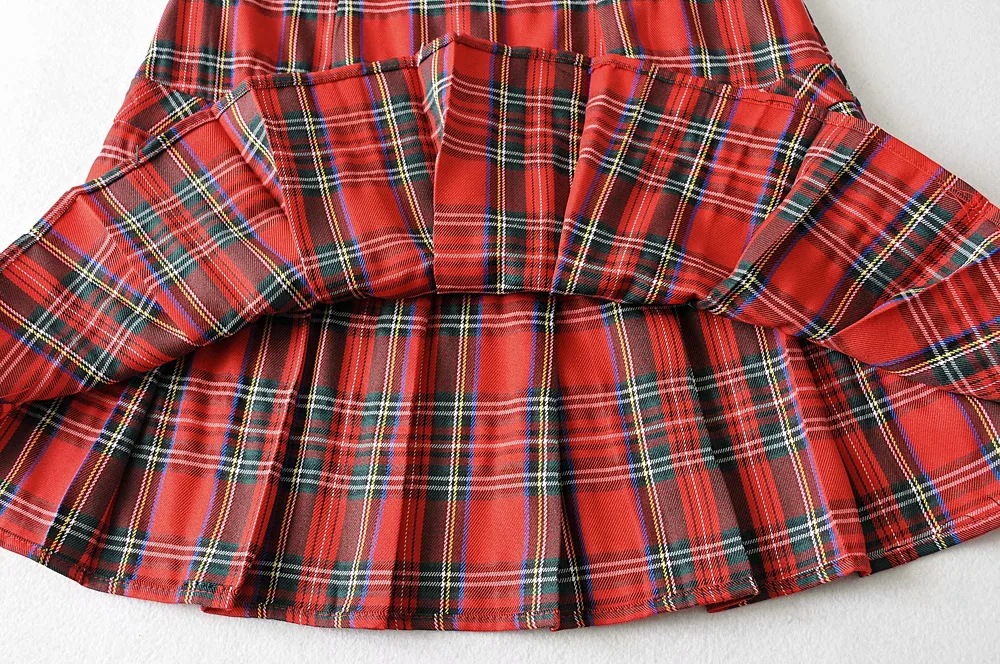 high waist stitching plaid pleated short skirt NSAC52939