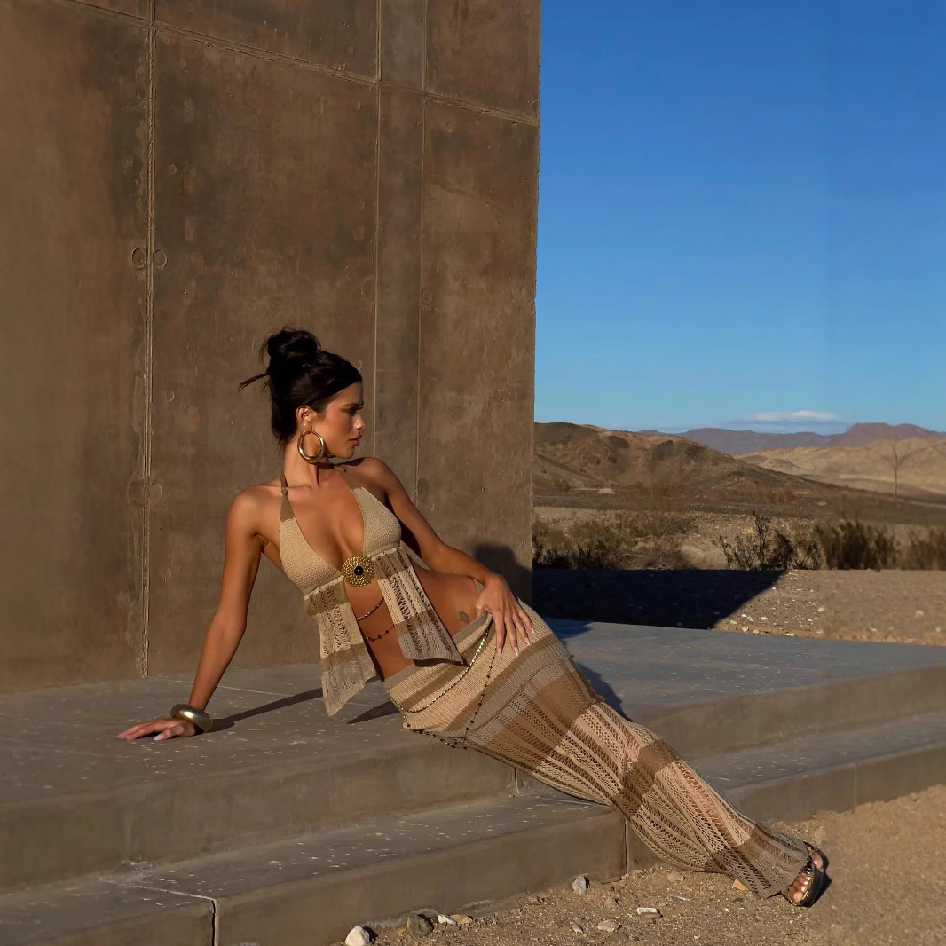 Two-piece Set Halter Wrapped Chest Hollow