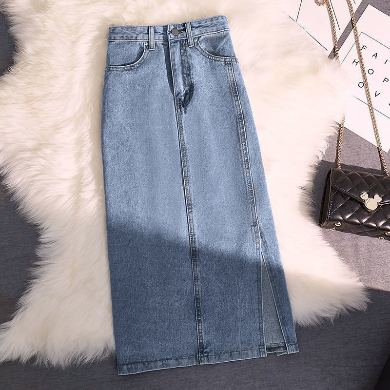 Cross-Border Fashionable Denim Skirt, Mid-Length Skirt for Women, 2026 Summer New Style, High-Waisted, Slimming, Side-Slit, Bodycon Skirt