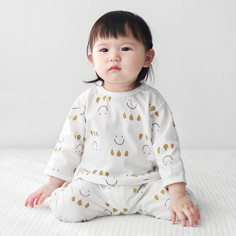 Baby summer set de aire acondicionado de algodón de manga media de dos piezas para niños y niñas, ropa de verano delgada para bebés divididos
