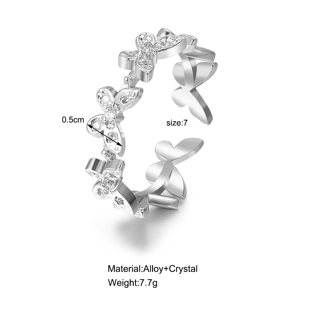 Fashion Butterfly Alloy Inlay Zircon Womenu0027S Open Ring 1 Piece