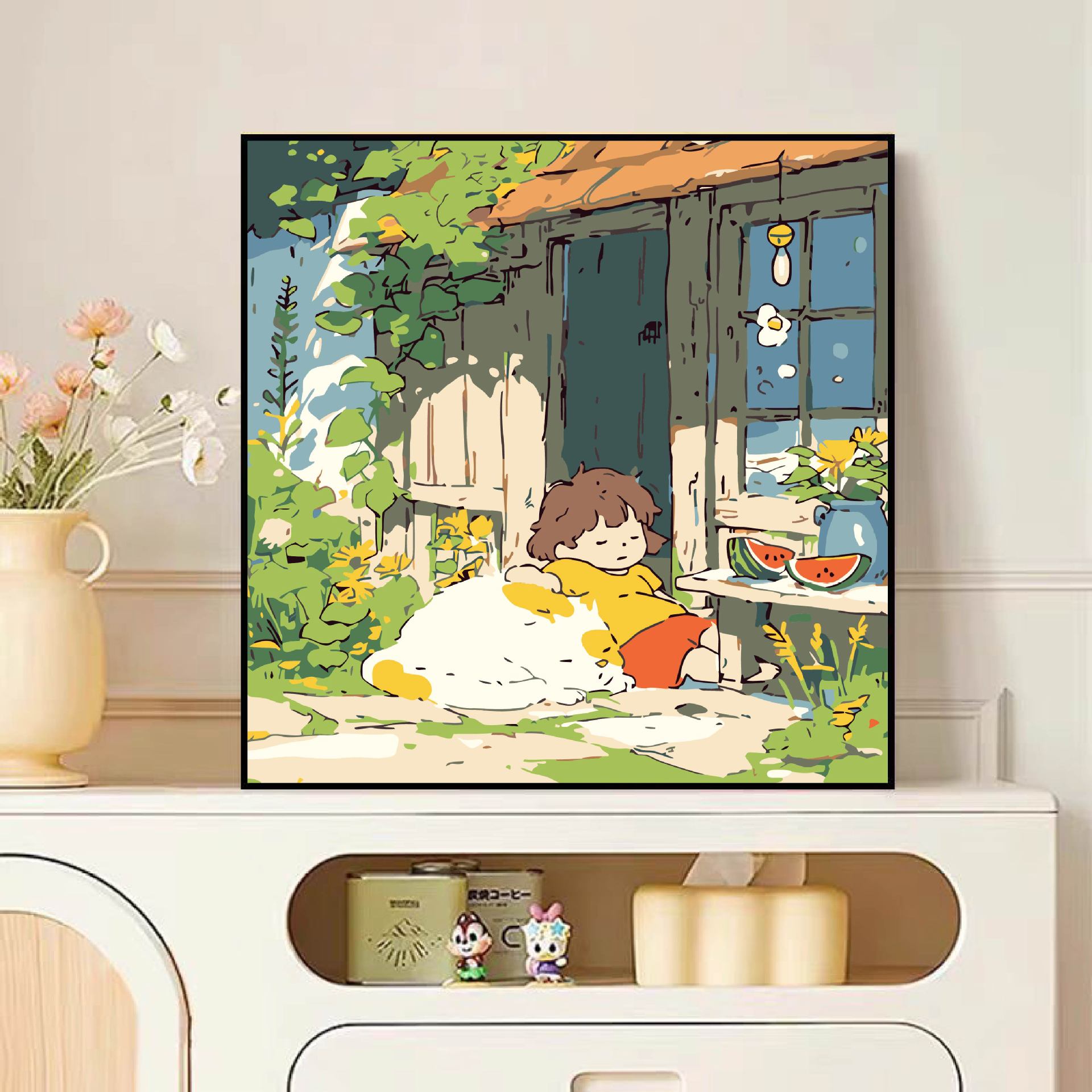 Diy pintura al óleo digital dibujos animados para niños pinturas acrílicas pintadas a mano pinturas de tamaño pequeño pinturas al óleo pintadas de color simple descompresión