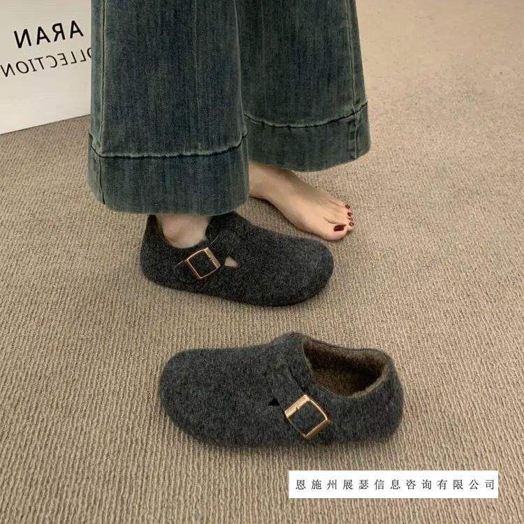 Retro Felt Round-Toe Fleece-Lined Birkenstock Shoes for Women, Fleece-Lined Autumn All-Season Cotton Scoop Pedals, Warm Woolen Cotton Shoes, Loafers Retro Felt Round-Toe Fleece-Lined Birkenstock Shoes for Women, Fleece-Lined Autumn All-Season Cotton Scoop Pedals, Warm Woolen Cotton Shoes, Loafers