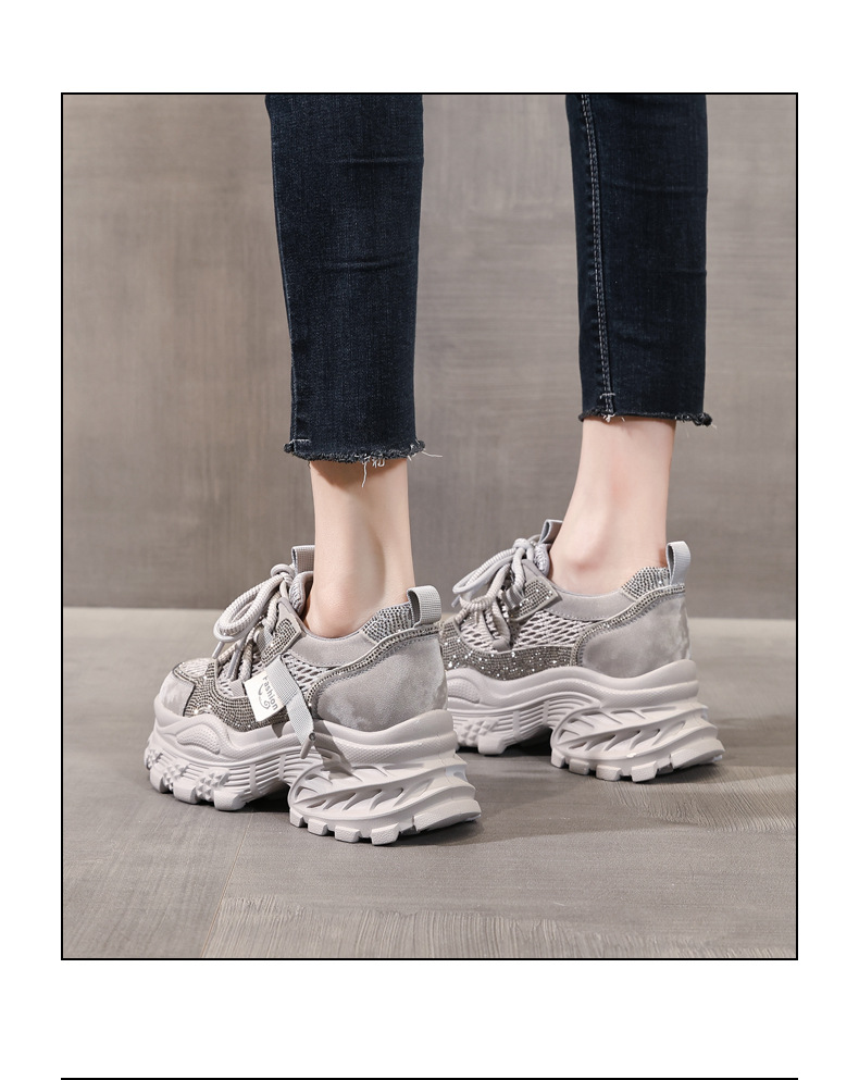 Giày sneaker nữ chunky đế dày lưới thoáng khí — màu be chi tiết 15