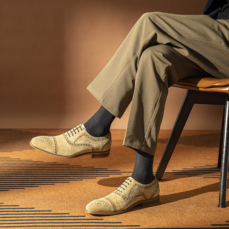 【48小时内发货】复古休闲正装商务皮鞋男真皮磨砂皮三接头牛津鞋