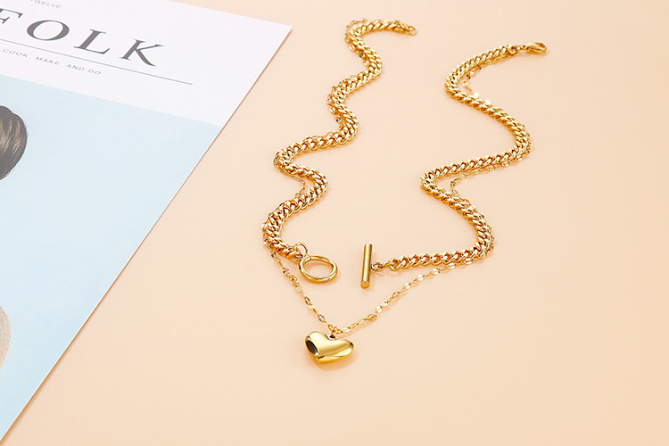 18K Gold Plated Plating Material PVD Coated 18K Gold Plated Heart Titanium Steel Fashion Waterproof Non Tarnish Necklace