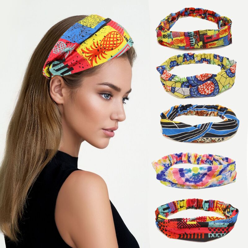 Cross-Border Bohemian Cross Elastic Band Yoga Sports Wide-Brimmed Headband Women's Headband Headwear Plaid Elements