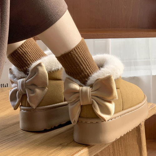 Women's Thick Sole Cotton Slippers with Full Coverage Heel, Winter Outdoor Wear Warm Fashion Anti-Slip Fleece Indoor Home Postpartum Cotton Shoes