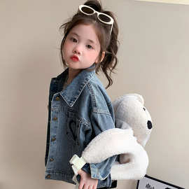 童装儿童外套2025秋季新款女童休闲翻领绣爱心软牛仔小女孩外套