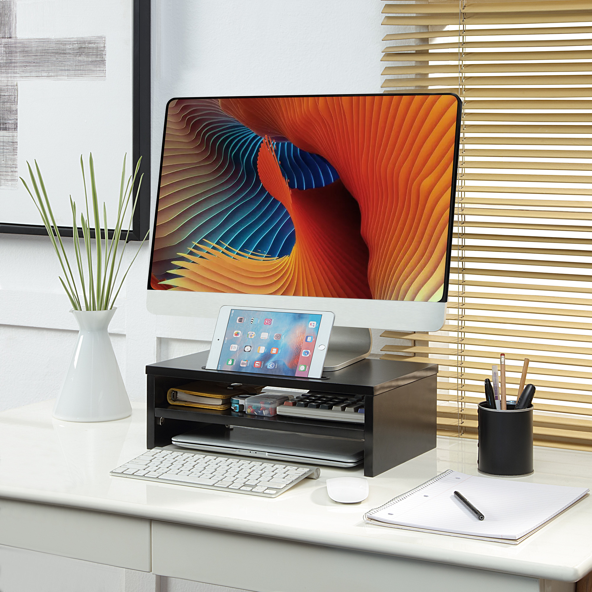 Pantalla de computadora de doble capa de elevación base de soporte de sub-escritorio teclado de escritorio organizar almacenamiento de estante de libros