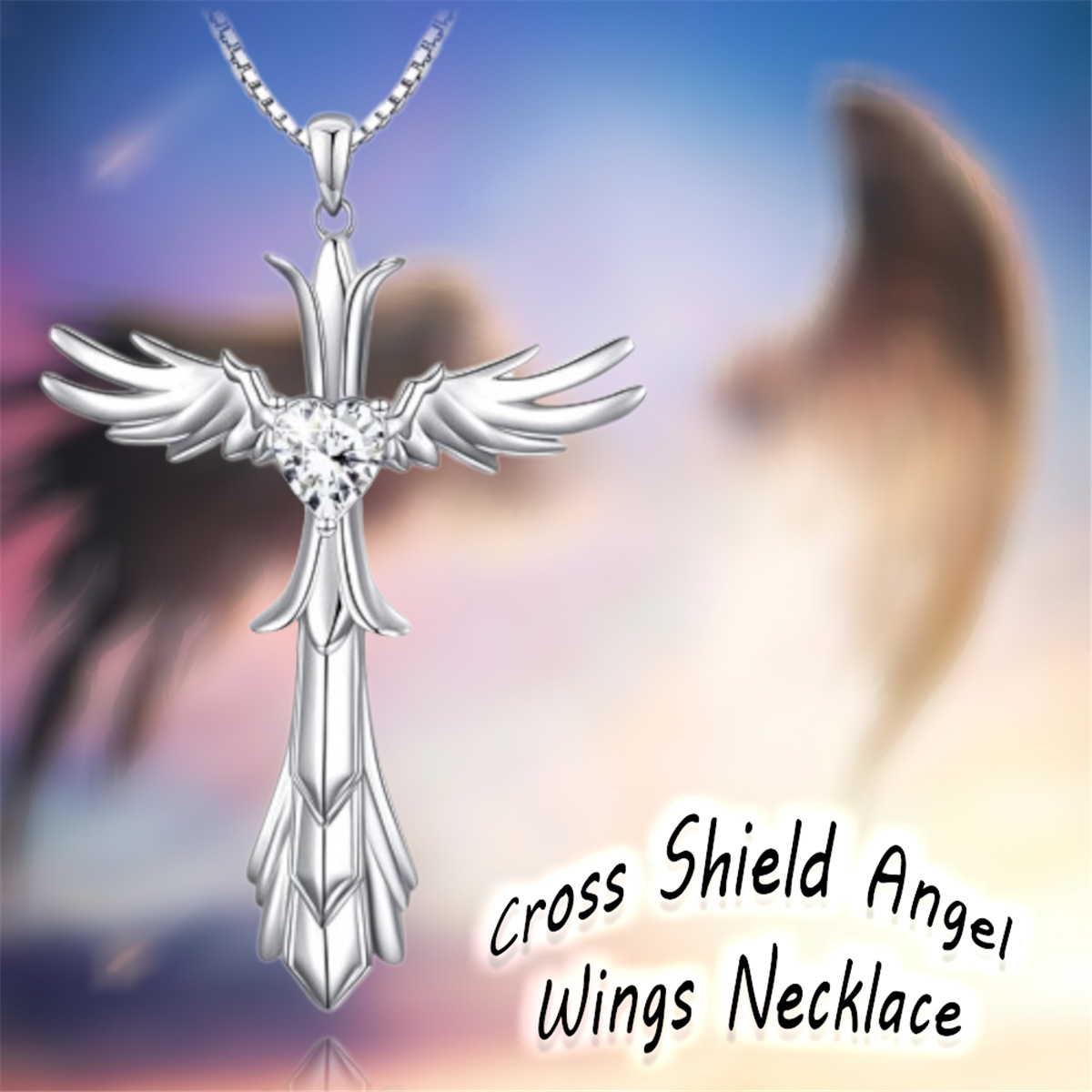Collana con ciondolo croce e ali d'angelo per donna stile retrò_voghion.com