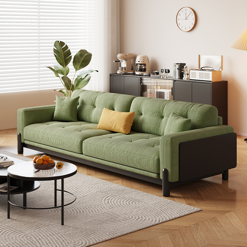 Sofá de madera maciza de madera de cera blanca japonesa pequeño tipo de casa simple moderna sala de estar madera de tronco crema de viento sofá de velcro