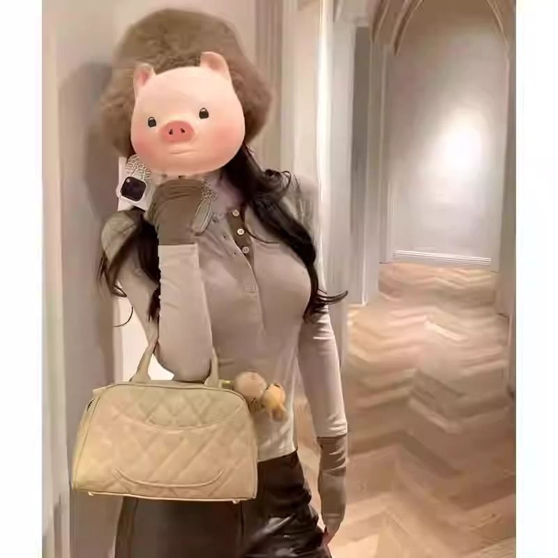 美式复古老钱风撞色长袖针织衫女2025秋季新款修身内搭打底衫上衣|undefined