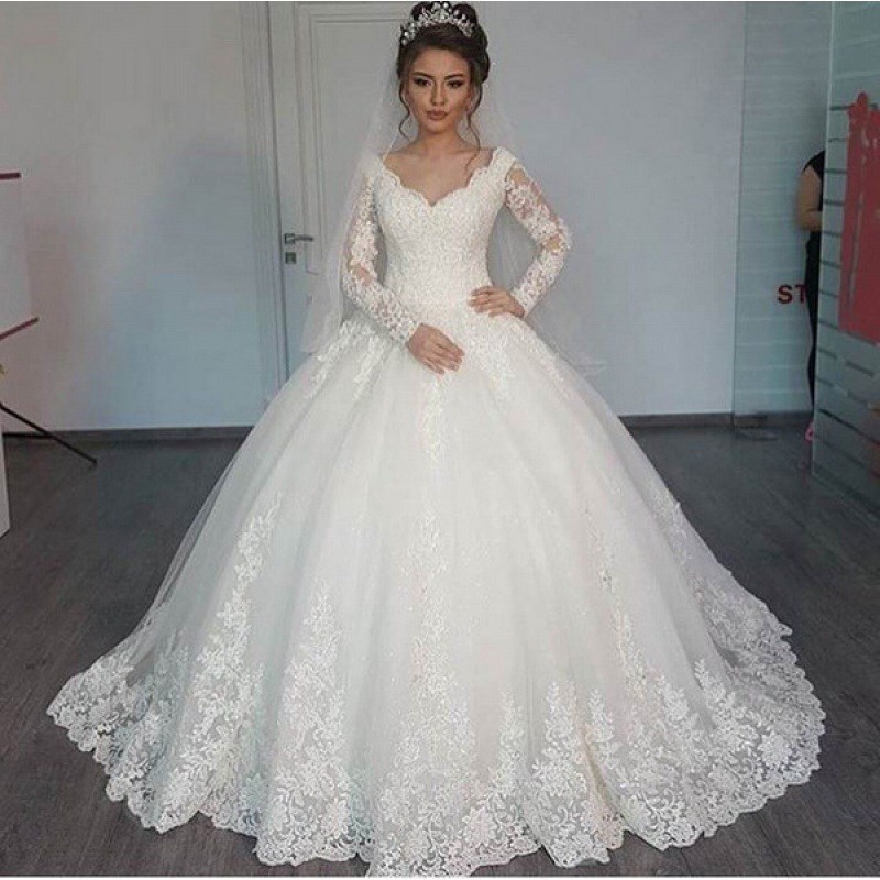 Foreign Trade Wedding Dress Long Sleeve 2026 New Cross-Border Bride Lace Train Forest Style White Plus Size European and American Wedding Dress