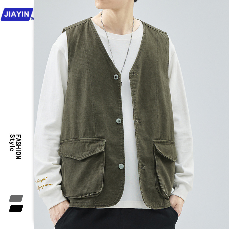 Spring and Summer American Style Tooling Denim Vest Men's Fashionable Loose Outdoor Japanese Style Waistcoat Casual Jacket