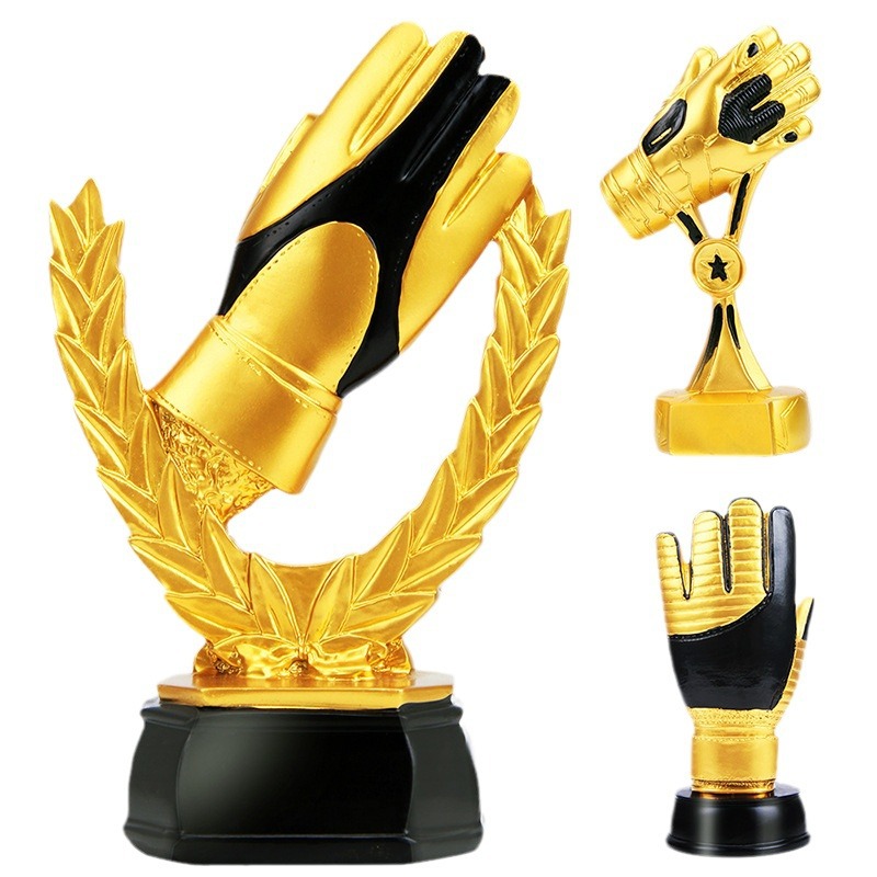 Copa de Europa Trofeo de portero de fútbol Guantes de oro Tirador de portero Trofeo de pelota de oro Partido de resina Trofeo de fútbol grabado