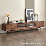 北美黑胡桃木影视柜简约轻奢储物柜樱桃木客厅落地柜全实木电视柜