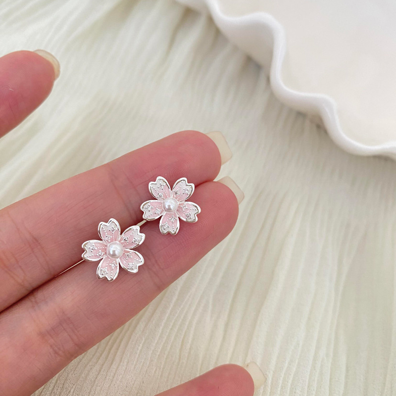 Maisika s925 Silver Sweet Flowers Cute Cherry Blossom Earrings Women's Summer Light Luxury High-end Fresh Warm Earrings