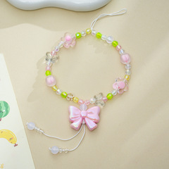 小眾少女櫻花粉蝴蝶結串珠手機鏈手腕掛繩掛飾