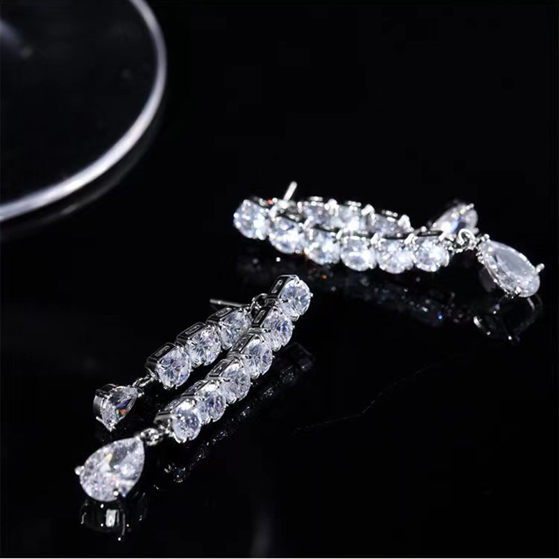 Multi-layer Rhinestone Cross Water Drop Zircon Tassel Necklace display picture 5