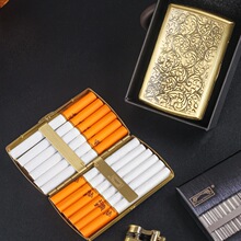 双枪黄铜烟盒12支装控烟型个性防压防潮随身富贵花烟菸盒
