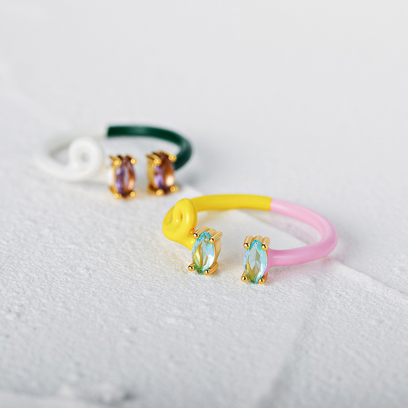 Fashion Color Block Sterling Silver Inlay Zircon Rings 1 Piece