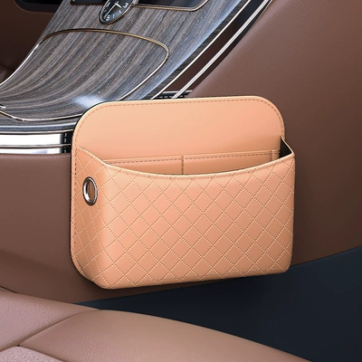 Car storage bag/box Door Armrest Storage Bag, Mobile - 4145-plaid-storage-bag-brown-including-double-sided-tape