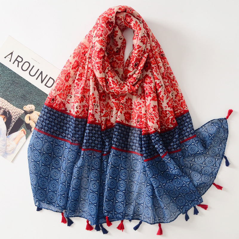 2023 nuevo estilo étnico bufanda viajes protector solar Toalla de playa al aire libre de doble uso aire acondicionado chal de algodón y lino sensación bufanda