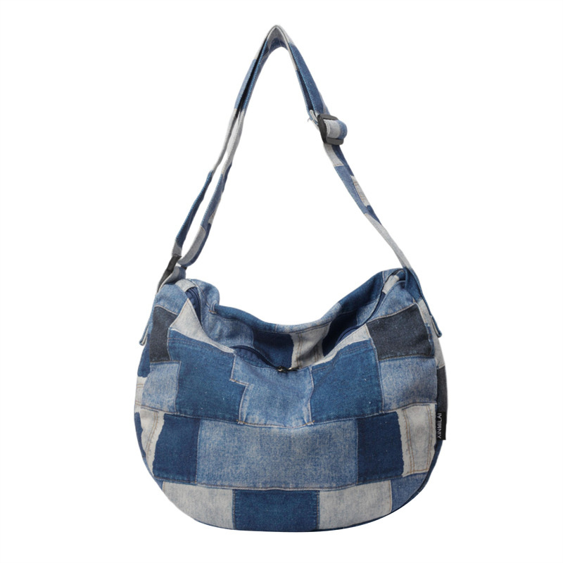 Nueva moda de gran capacidad de contraste de color de mezclilla para mujer bolso de mensajero de hombro casual simple al por mayor