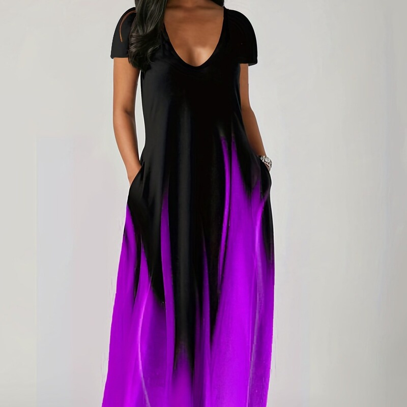 European and American Cross-Border Amazon New Summer Loose Printed Casual Women's Long Skirt Pocket Long Dress