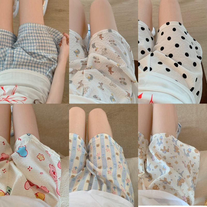 Nuevos pantalones caseros de verano lindos y dulces pantalones cortos casuales delgados de algodón casero de mujeres de tela de dibujos animados comercio exterior al por mayor