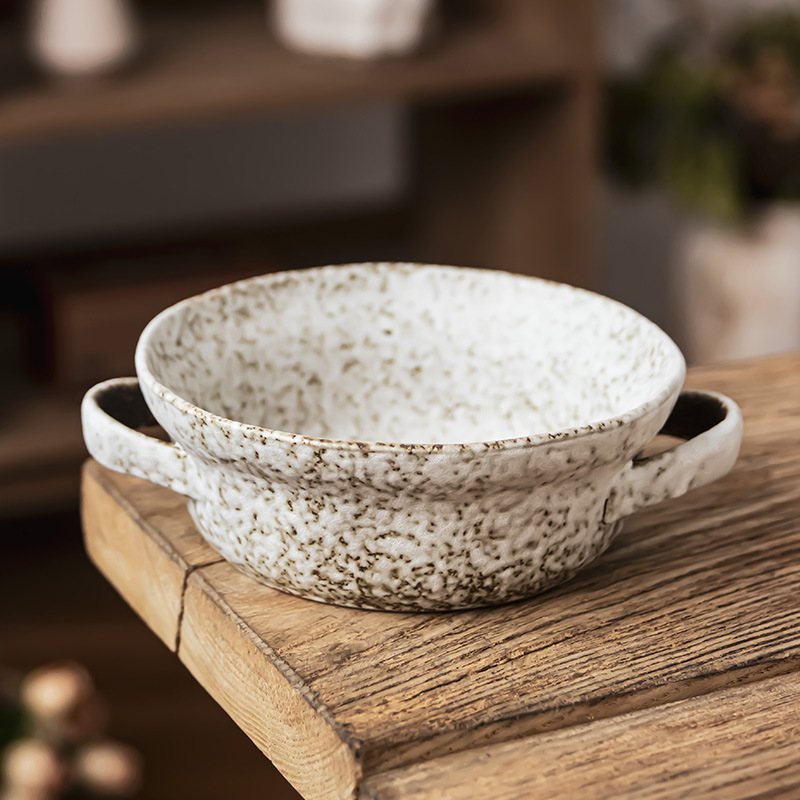 Cuencos de doble oreja de piedra característicos cuencos de cubiertos retro cuencos domésticos al por mayor cuencos de ensalada de frutas cuencos prácticos