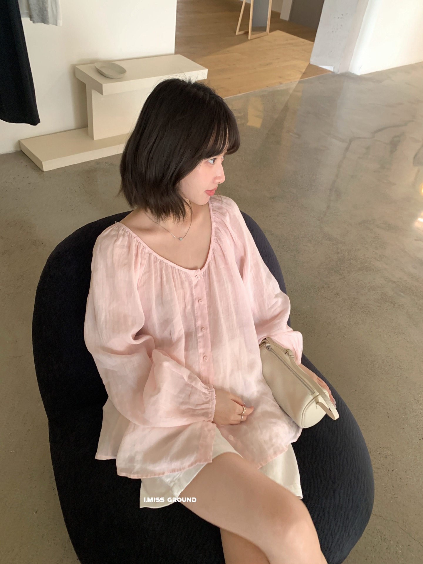 Áo sơ mi nữ tay lửng chất liệu ramie thoáng mát phong cách Pháp — trắng ngà, hồng nhạt, Bột cam, Vàng nhạtcolor chi tiết 43