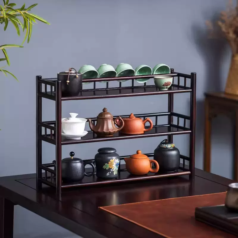 桌面博古架沥水茶杯架子茶具收纳架新中式紫砂壶置物架茶宠置物架