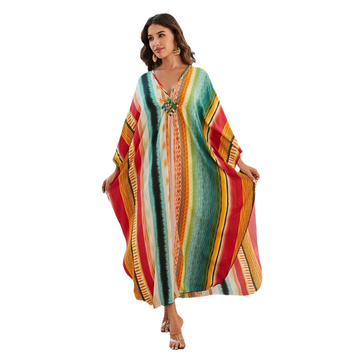 In-Stock Beach Cover-Up with Patterned Print, Vacation Long Dress, Vacation Dress, Cross-Border 8770 (32 Colors) Y