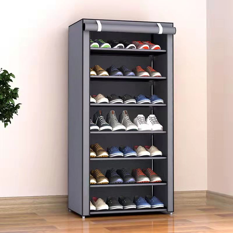 Single-Row Multi-Layer Shoe Rack Simple Fabric Shoe Cabinet Woven Fabric Steel Pipe Free Assembly Shoe Rack Manufacturer Wholesale Shoe Rack Retail