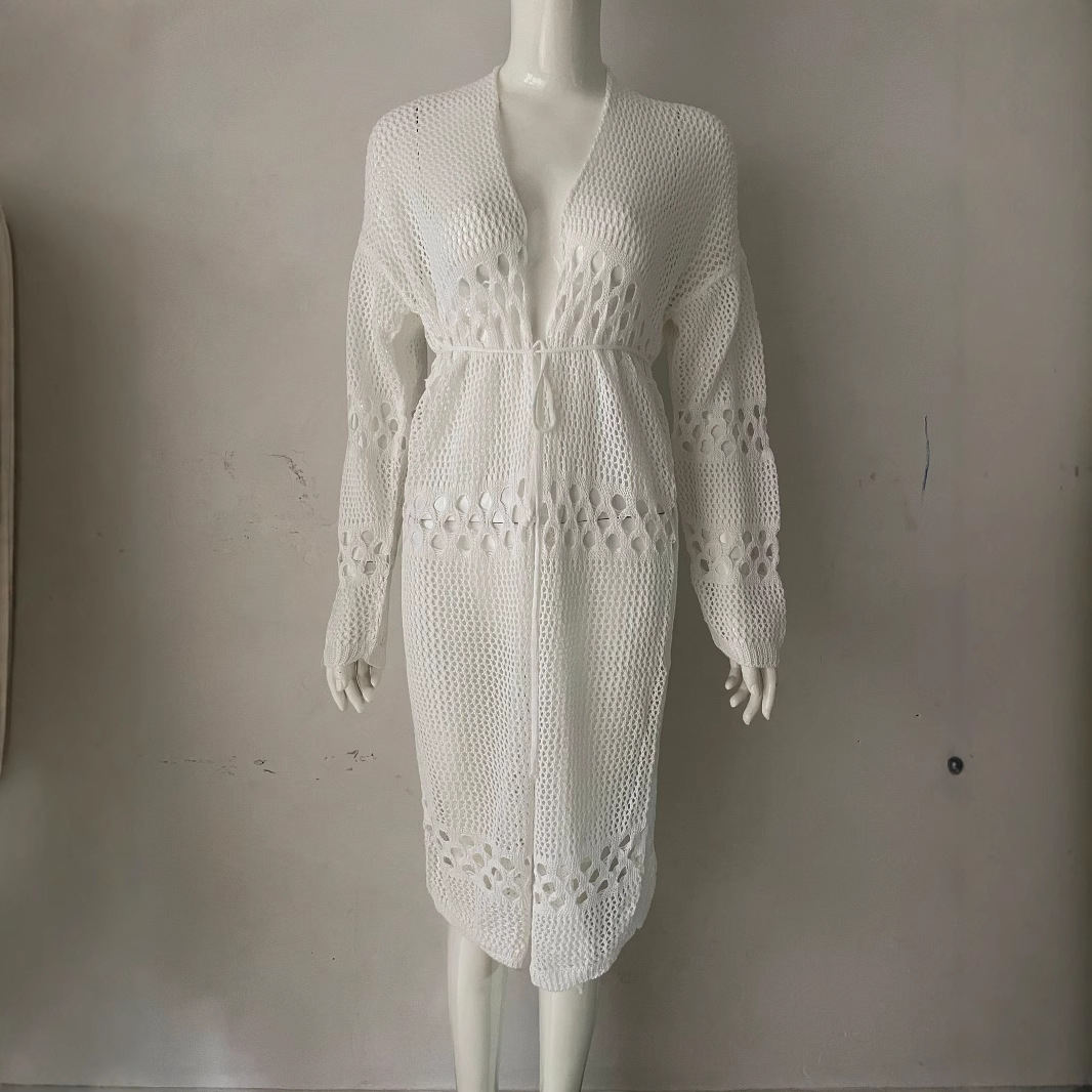 Blusa de Punto Calada para Playa, Acrílico, Manga Acampanada, para Playa y Vacaciones image 5