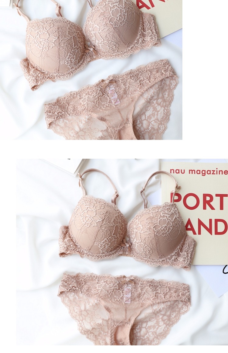 Ensemble de soutien-gorge sexy en dentelle avec bonnet en éponge épais et bas fin pour femme_voghion.com