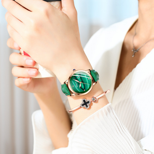 Dawn small square watch women's genuine leather fashion waterproof malachite pattern watch women's ins style small green watch