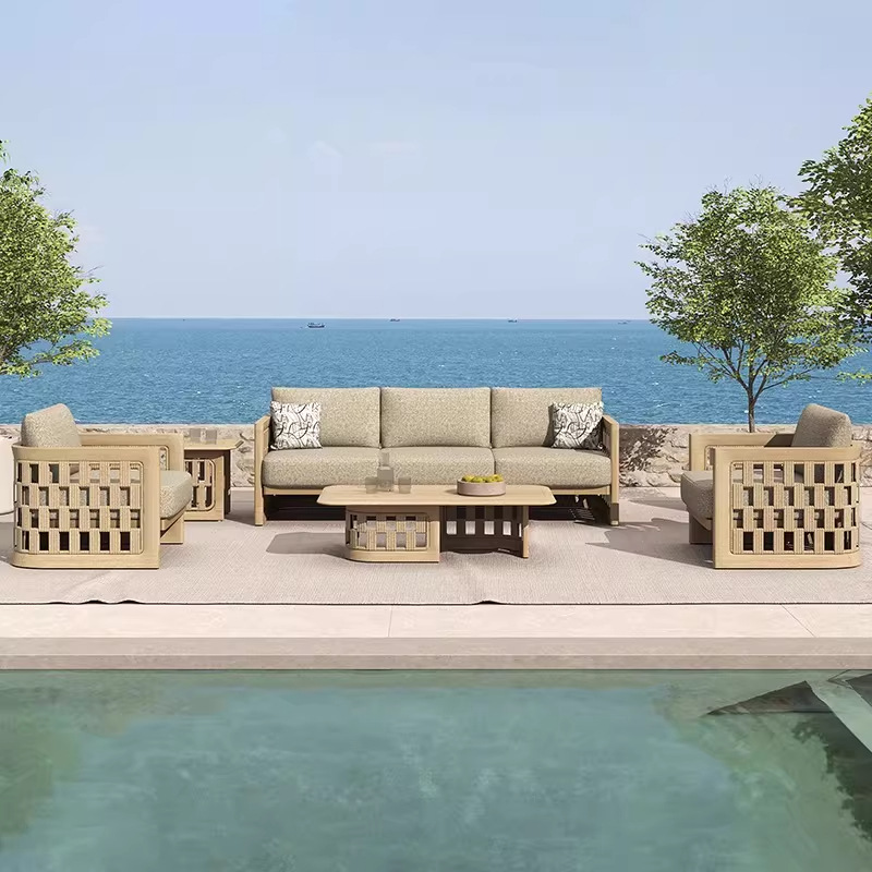 Sofá al aire libre patio villa jardín ocio al aire libre importación de teca diseñador al aire libre sofá de madera maciza