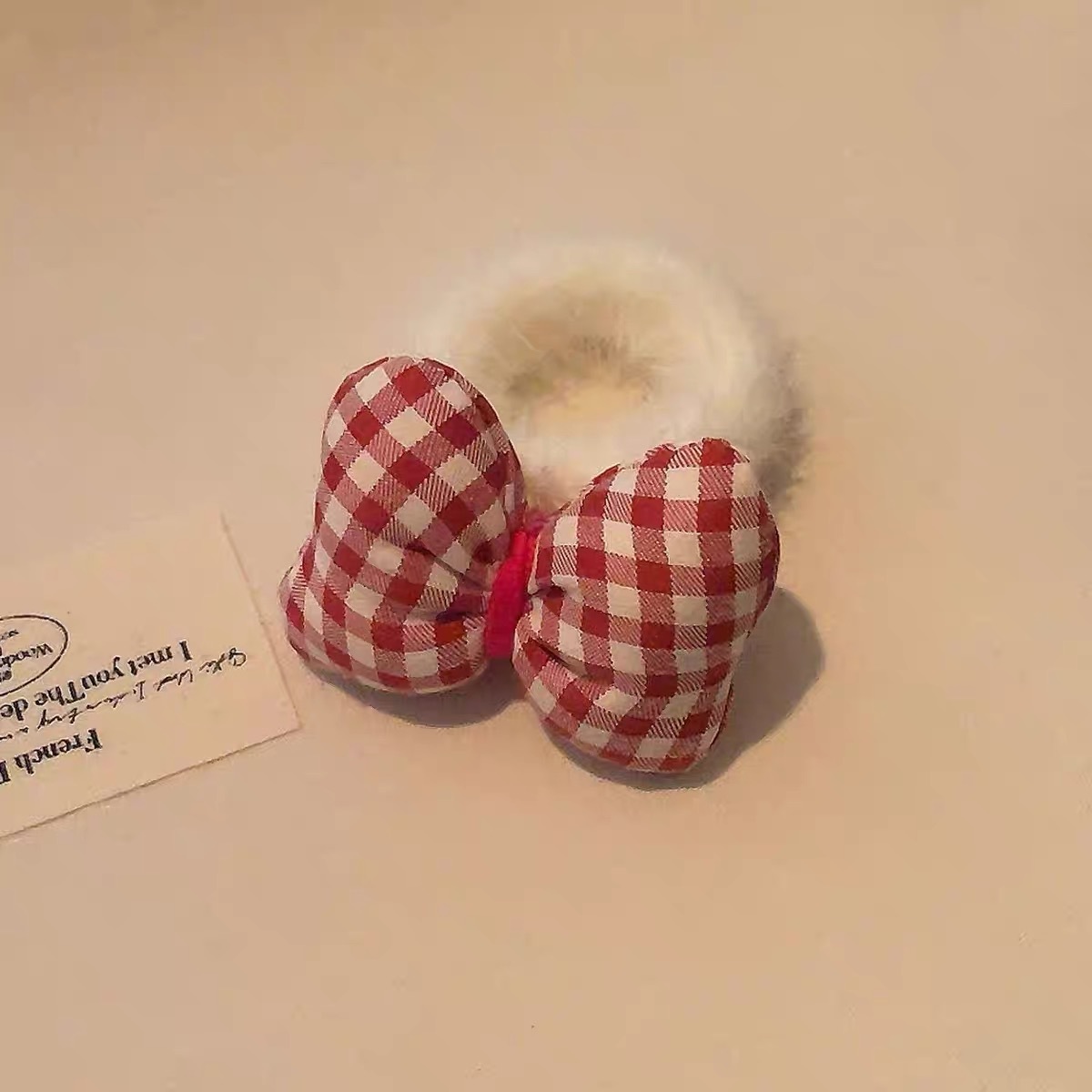 Anillo de pelo de peluche rojo para niños gran arco de caráter bolas de cabello estudiantes adornos de cabello a cuadros lindos