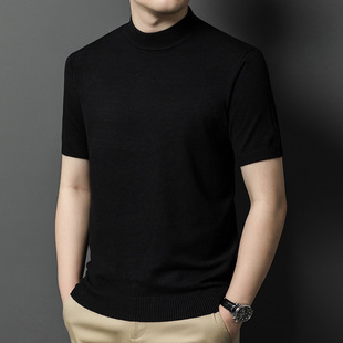 2025 Spring New Style Wool Middle-Aged Men's Knitwear Thin Round Neck Casual Short-Sleeved Knitwear Men's Clothing Dropshipping