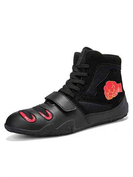 1123 Boxing Shoes for Men and Women, High-Top Mesh Lace-Up Wrestling Shoes, Non-Slip Breathable Cross-Border Sports Shoes with Velcro