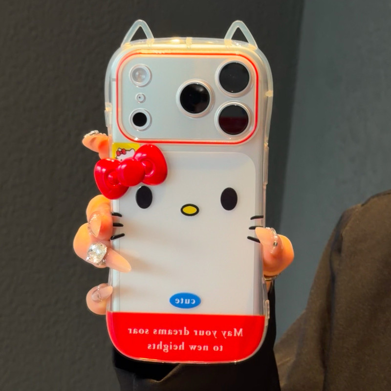 Red Kt Cat Suitable for Apple 16Promax Mobile Phone Case Iphone17Pro New Model 13 Cartoon 12 Cat Ears 15 Red Kt Cat Suitable for Apple 16Promax Mobile Phone Case Iphone17Pro New Model 13 Cartoon 12 Cat Ears 15