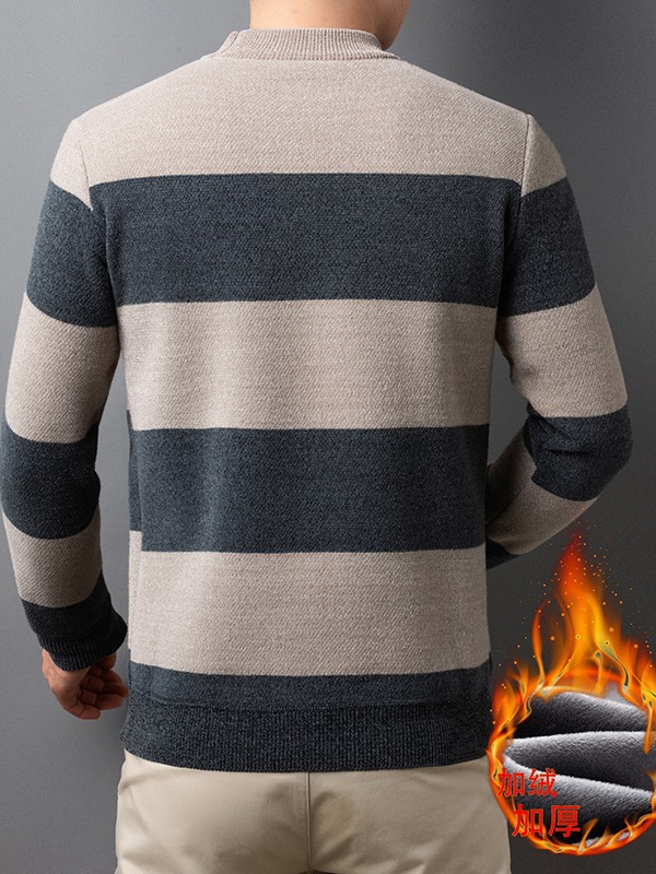 Suéter de los hombres de piel de hurón forrado de lana engrosada cuello redondo bottoming Top flojo invierno cálido suéter de los hombres al por mayor